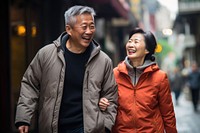 Chinese couple laughing walking street. AI generated Image by rawpixel.