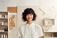 Furniter shop owner smile architecture hairstyle. AI generated Image by rawpixel.