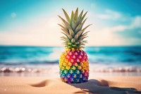 Pineapple on sand beach summer plant fruit. AI generated Image by rawpixel.