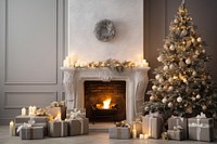 Christmas house decoration fireplace hearth candle. AI generated Image by rawpixel.