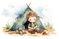 Boy camping representation outdoors tent. AI generated Image by rawpixel.