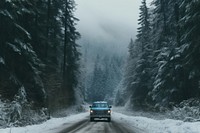 Snow forrest car outdoors vehicle. AI generated Image by rawpixel.