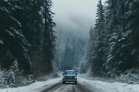 Snow forrest car outdoors vehicle. 