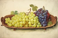 Fruits on tray painting grapes plant. AI generated Image by rawpixel.