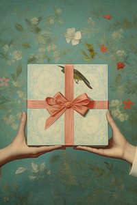 Holding gift hand text. AI generated Image by rawpixel.