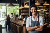A multiracial smiling working waiter. AI generated Image by rawpixel.