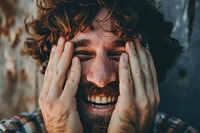 Man smiling adult happy hand. AI generated Image by rawpixel.