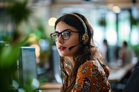 Woman with headset talking headphones portrait glasses. AI generated Image by rawpixel.