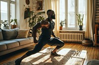 Man working out sports adult yoga. 