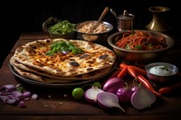 Chef Paratha food pizza table meal. AI generated Image by rawpixel.
