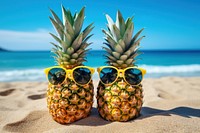 Couple of funny pineapples sunglasses summer plant. AI generated Image by rawpixel.