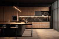 Kitchen furniture lighting wood. AI generated Image by rawpixel.