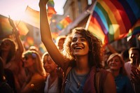Pride parade laughing adult togetherness. AI generated Image by rawpixel.