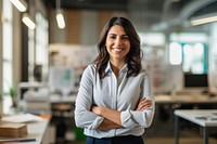 Happy female architect standing portrait office. AI generated Image by rawpixel.