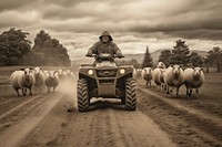 A man driving an atv sheep agriculture livestock. AI generated Image by rawpixel.