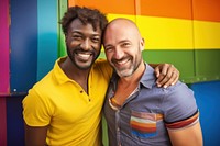 Smiling gay couple standing laughing smiling. AI generated Image by rawpixel.