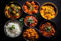 Indian curry and rice dishes food meat vegetable. AI generated Image by rawpixel.