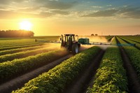 Tractor spraying pesticides agriculture outdoors harvest. AI generated Image by rawpixel.