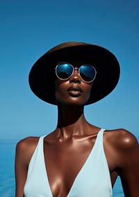 Black female sunglasses swimwear portrait. AI generated Image by rawpixel.
