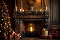 Christmas decoration room fireplace christmas hearth. AI generated Image by rawpixel.