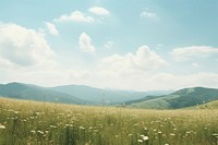 Mountain meadow sky landscape grassland. AI generated Image by rawpixel.