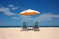 Two lounge chairs and an umbrella beach sky furniture. AI generated Image by rawpixel.