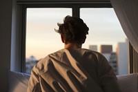 Man wakes up window adult back. AI generated Image by rawpixel.