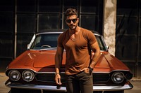Man in a brown shirt car photography sunglasses. AI generated Image by rawpixel.
