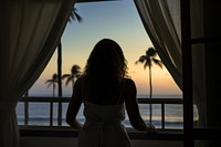 Woman wakes up window silhouette curtain. AI generated Image by rawpixel.