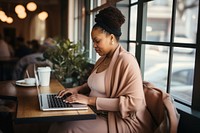 African American woman pregnant computer sitting working. AI generated Image by rawpixel.
