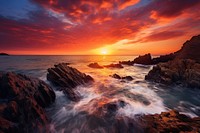 Beautiful sunset over sea landscape outdoors horizon. AI generated Image by rawpixel.