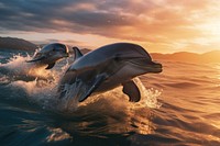Dolphins dolphin swimming animal. AI generated Image by rawpixel.