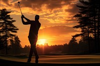 Golfer outdoors sunset nature. AI generated Image by rawpixel.