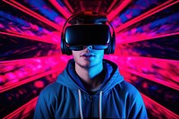 Man in vr simulator portrait photo blue. AI generated Image by rawpixel.