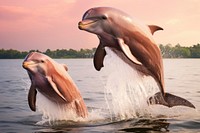 Pink dolphins animal mammal fish. AI generated Image by rawpixel.