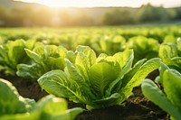 Romaine lettuce field landscape vegetable. AI generated Image by rawpixel.