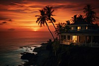 Sunet over island villa architecture building outdoors. AI generated Image by rawpixel.