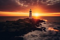 Sunset over a lighthouse architecture outdoors horizon. AI generated Image by rawpixel.