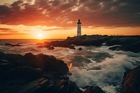 Sunset over a lighthouse architecture outdoors nature. AI generated Image by rawpixel.