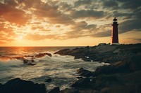 Sunset over a lighthouse architecture building outdoors. AI generated Image by rawpixel.