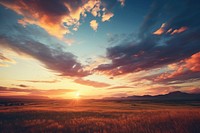 Sunset over countryside landscape outdoors horizon. 