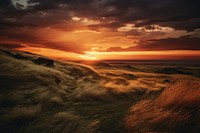 Grass hill top sunset landscape sunlight. AI generated Image by rawpixel.