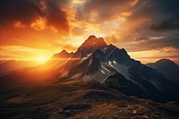 Mountain in the distance sunset landscape panoramic. AI generated Image by rawpixel.