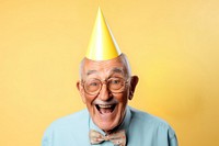 Old person birthday portrait laughing. AI generated Image by rawpixel.