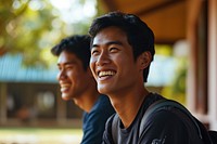 Smiling 2 man laughs outside laughing portrait smile. AI generated Image by rawpixel.