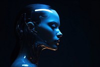 Glowing blue cyborg portrait photography futuristic. AI generated Image by rawpixel.