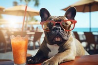 Happy french bulldog sunglasses cocktail portrait. AI generated Image by rawpixel.