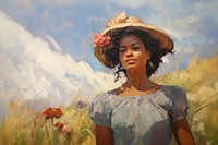 Oil painting of a black woman portrait flower plant. AI generated Image by rawpixel.