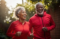 Elderly African-american couple jogging laughing sports adult. AI generated Image by rawpixel.