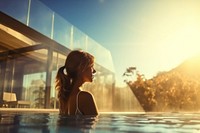 Young woman relaxing doing spa swimming outdoors adult. AI generated Image by rawpixel.